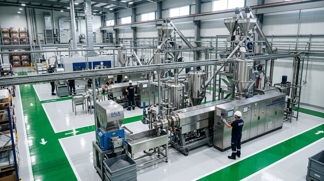 Modern Polymer Manufacturing and Recycling Plant Floor